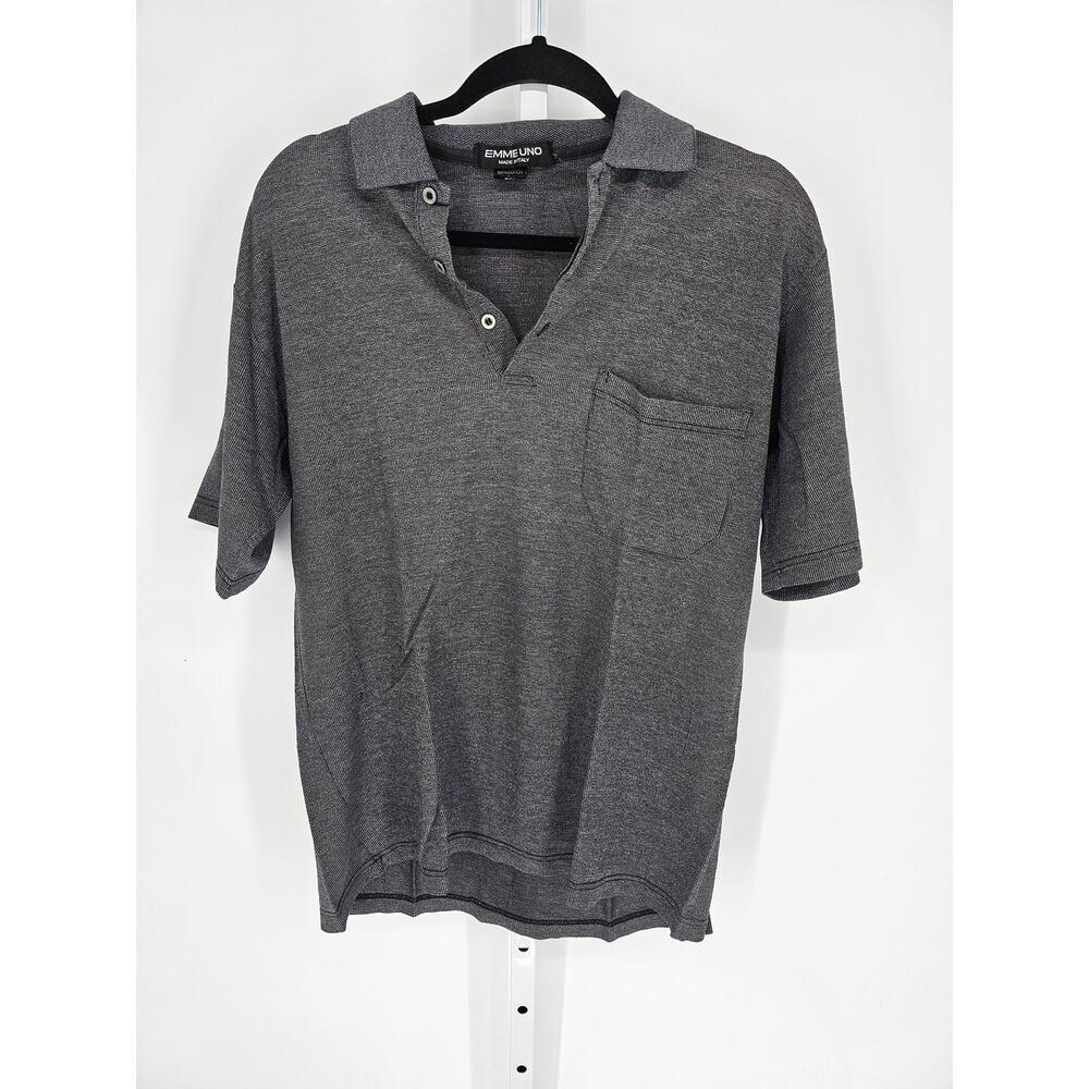 Emme Uno Men's Gray Cotton Heathered Short Sleeve Polo Shirt Size L